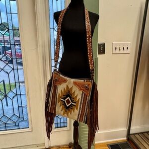 American Darling Brown and Tan Crossbody Bag with Fringe